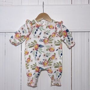 MUDPIE EUC 100% Cotton Muslin Gauze Floral Print Jumpsuit